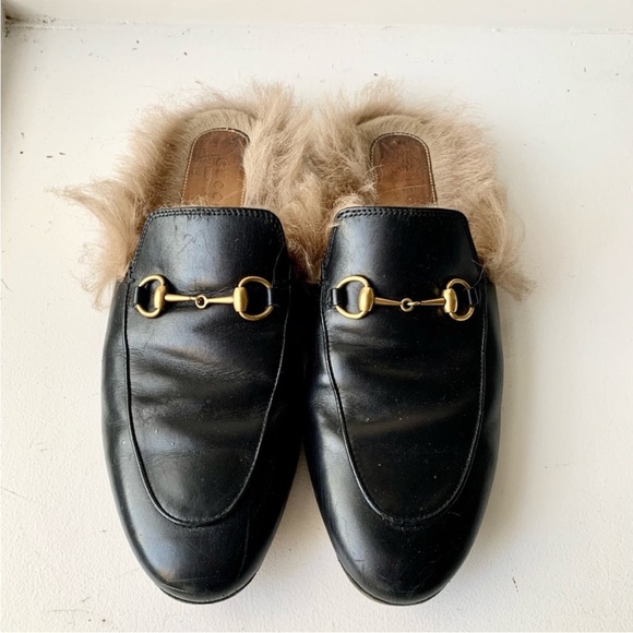 Gucci Princetown Leather & Lamb Fur Mules - Picture 6 of 7